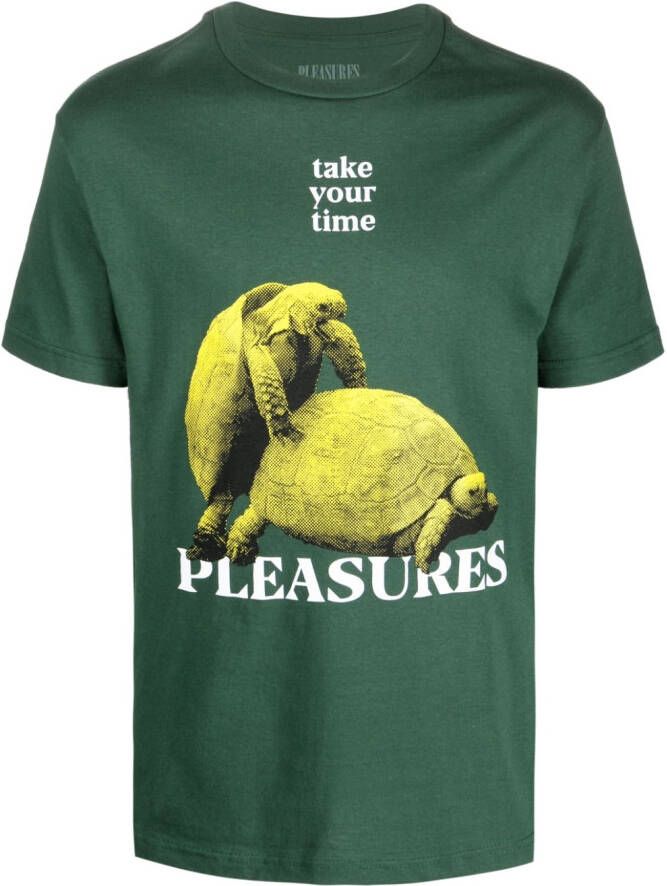 Pleasures T-shirt met tekst Groen
