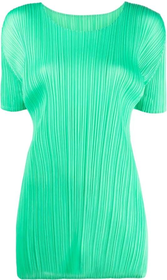 Pleats Please Issey Miyake T-shirt met diepe ronde hals Groen