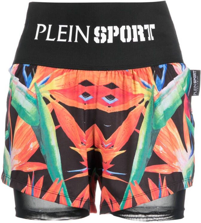 Plein Sport Hardloopshorts met bloemenprint Zwart