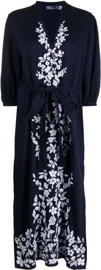 Polo Ralph Lauren Midi-jurk met geborduurde bloemen Blauw