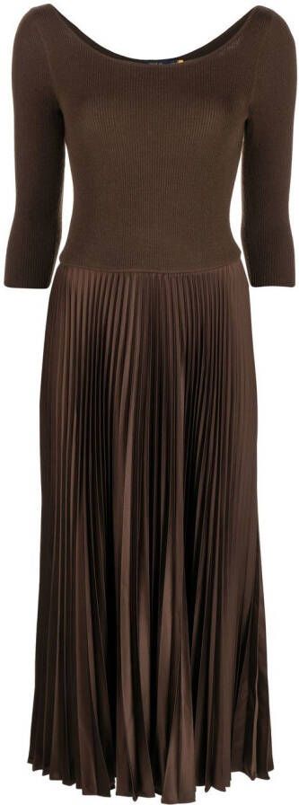 Polo Ralph Lauren Midi-jurk met geplooide rok Bruin