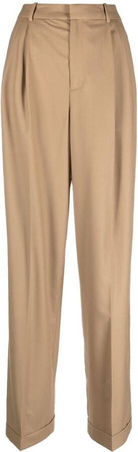 Polo Ralph Lauren Pantalon met geplooide voorkant Bruin