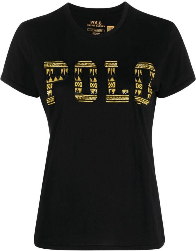 Polo Ralph Lauren T-shirt met logo van pailletten Zwart