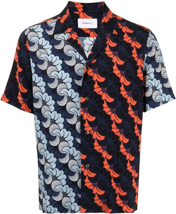 Ports V Shirt met bloe print Blauw
