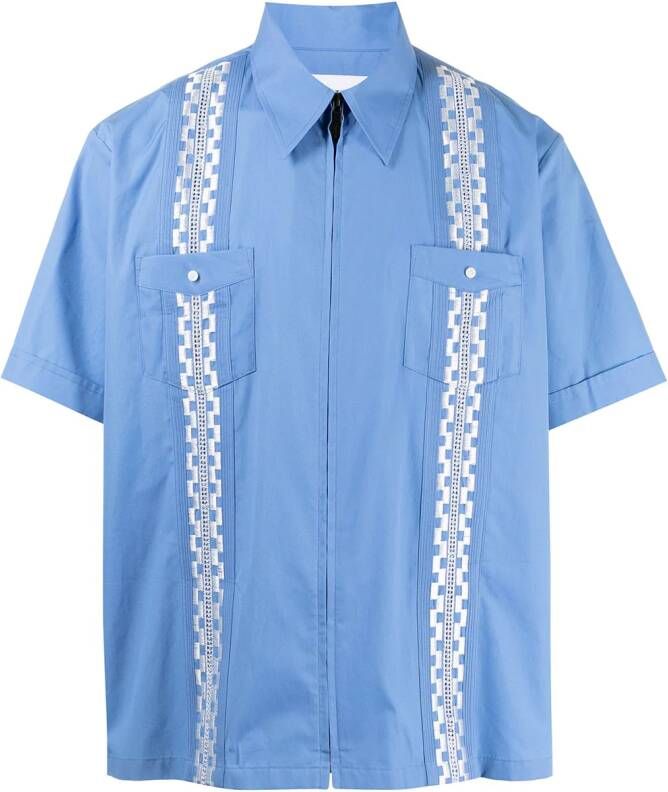Ports V Shirt met geometrische band Blauw