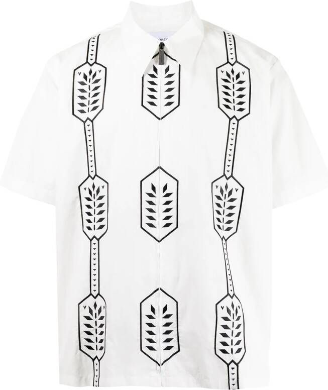 Ports V Shirt met geometrische print Wit