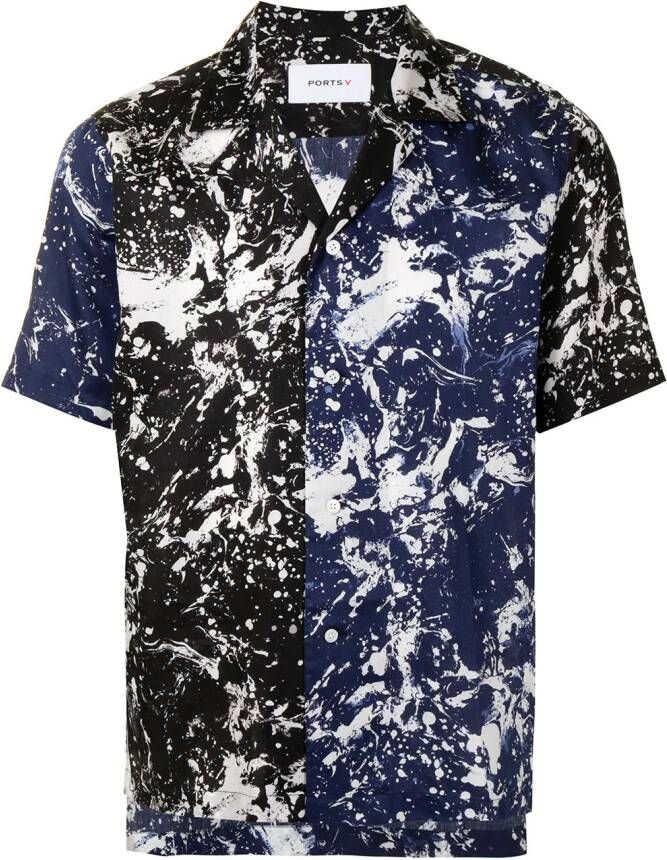 Ports V Shirt met marmerprint Blauw