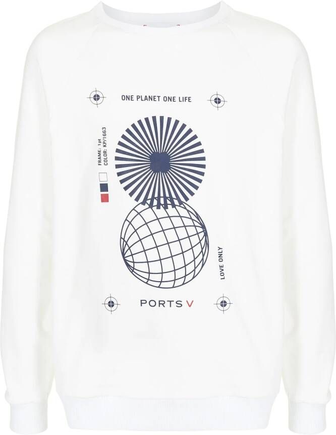 Ports V Sweater met tekst Wit