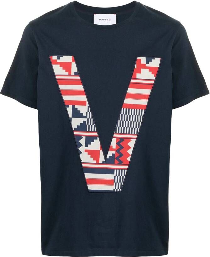 Ports V T-shirt met logo Zwart