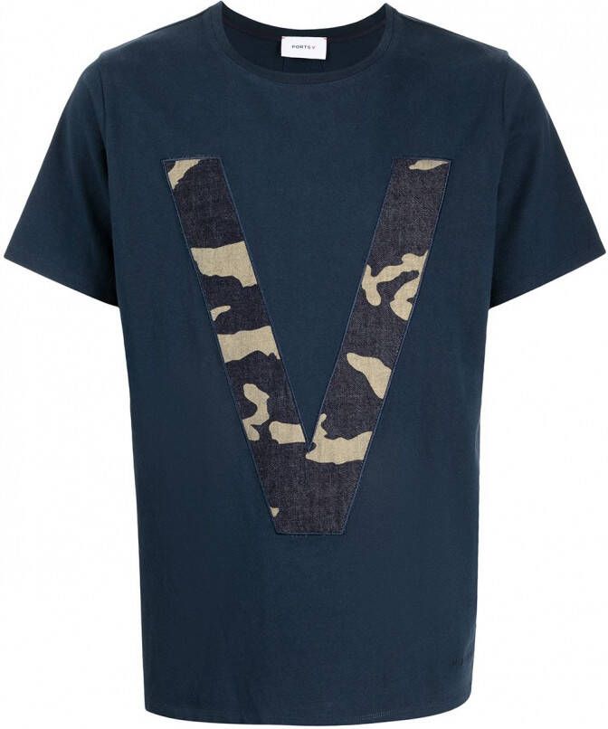 Ports V T-shirt met logoprint Blauw
