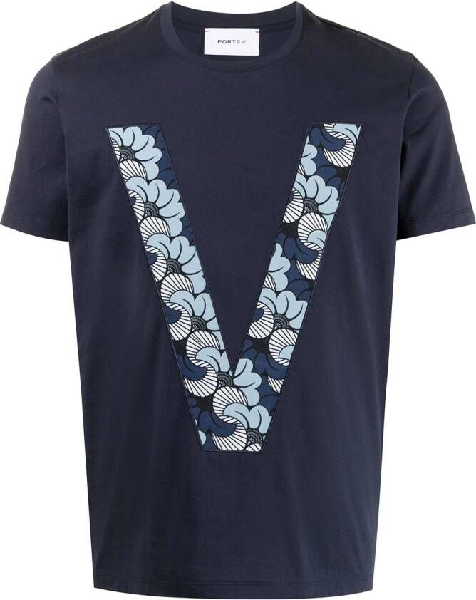 Ports V T-shirt met monogram print Blauw
