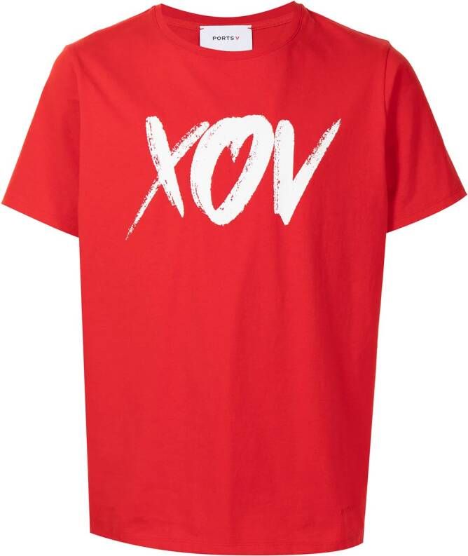 Ports V T-shirt met tekst Rood