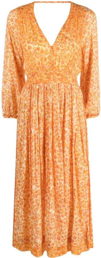 Poupette St Barth Midi-jurk met bloemenprint Oranje