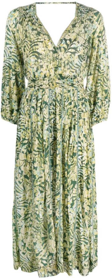 Poupette St Barth Midi-jurk met tropische print Groen