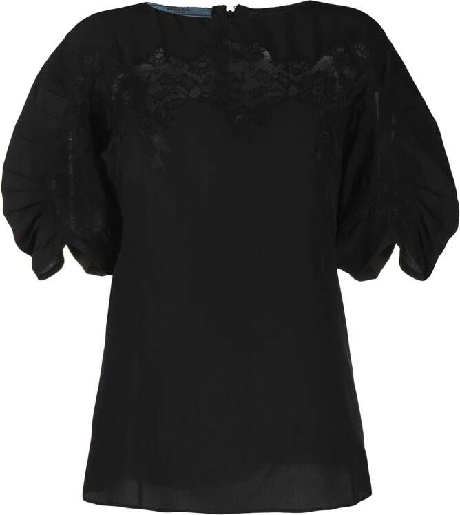 Prada Blouse met vlak van kant Zwart