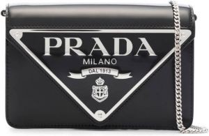 Prada Triangle-plaque brushed leather shoulder bag Zwart