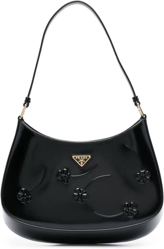 Prada Cleo schoudertas met reliëf Zwart