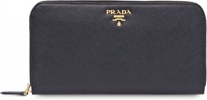 Prada continentale portemonnee met rits Zwart