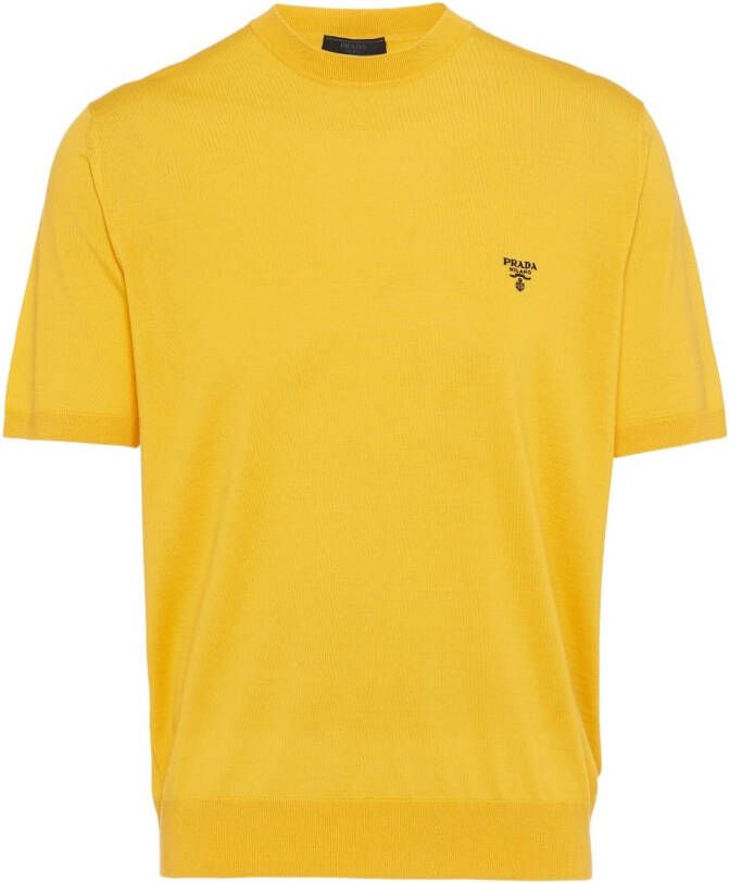 Prada T-shirt met geborduurd logo Geel