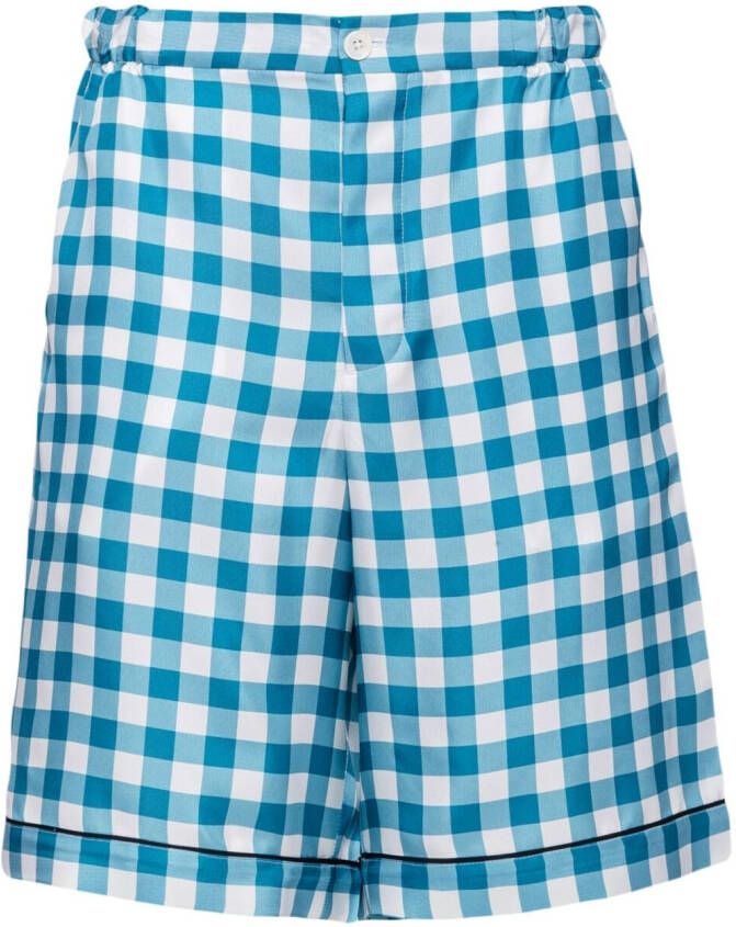 Prada Geruite zijden bermuda shorts Blauw