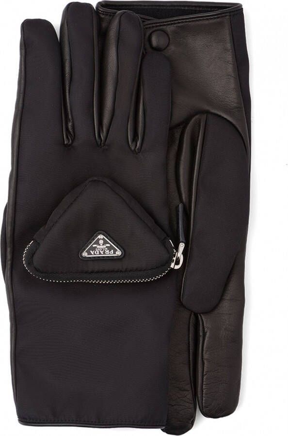 Prada Leren handschoenen met buidel detail Zwart