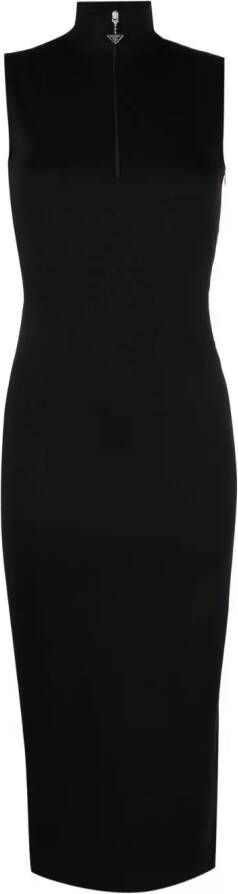 Prada Midi-jurk met hoge hals Zwart