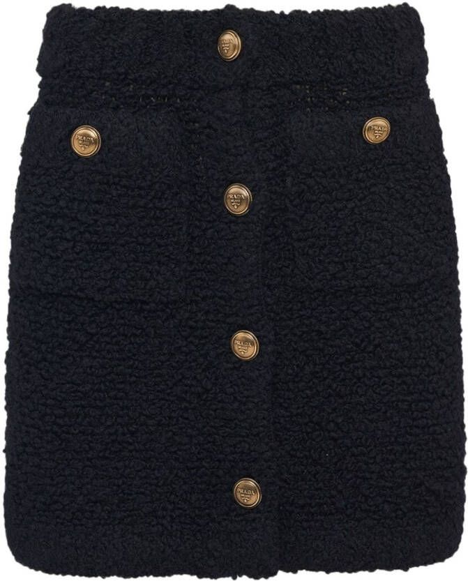 Prada Button-up bouclé mini-rok Zwart