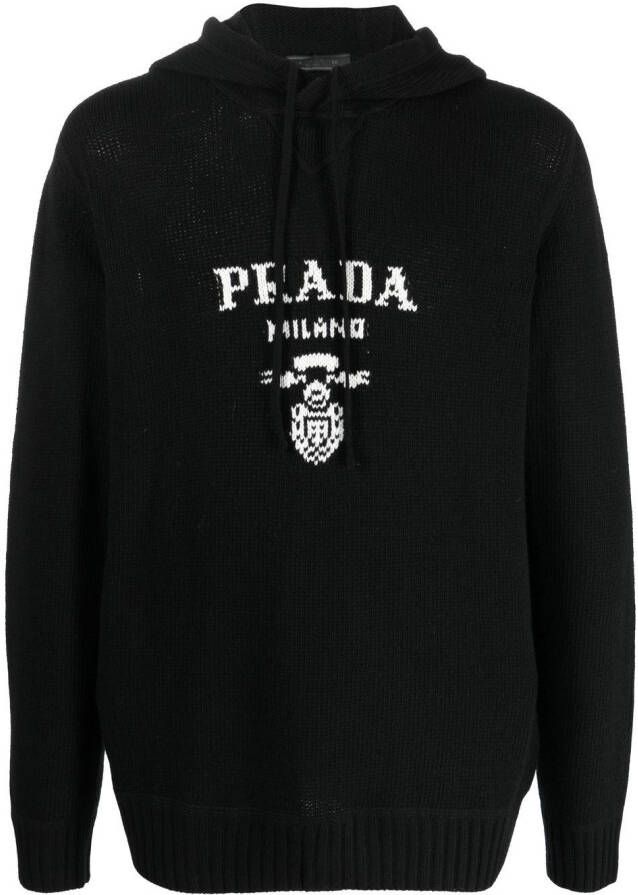 Prada Intarsia hoodie Zwart
