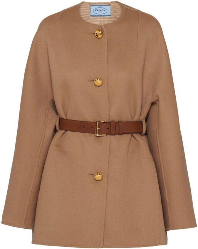 Prada Wollen jack met enkele rij knopen Bruin