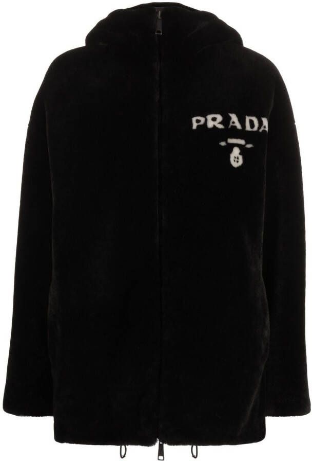 Prada Omkeerbare lammy coat Zwart
