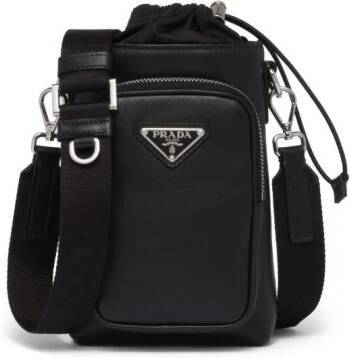 Prada Leren schoudertas met email logo Zwart