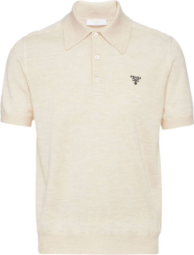 Prada Poloshirt met geborduurd logo Beige