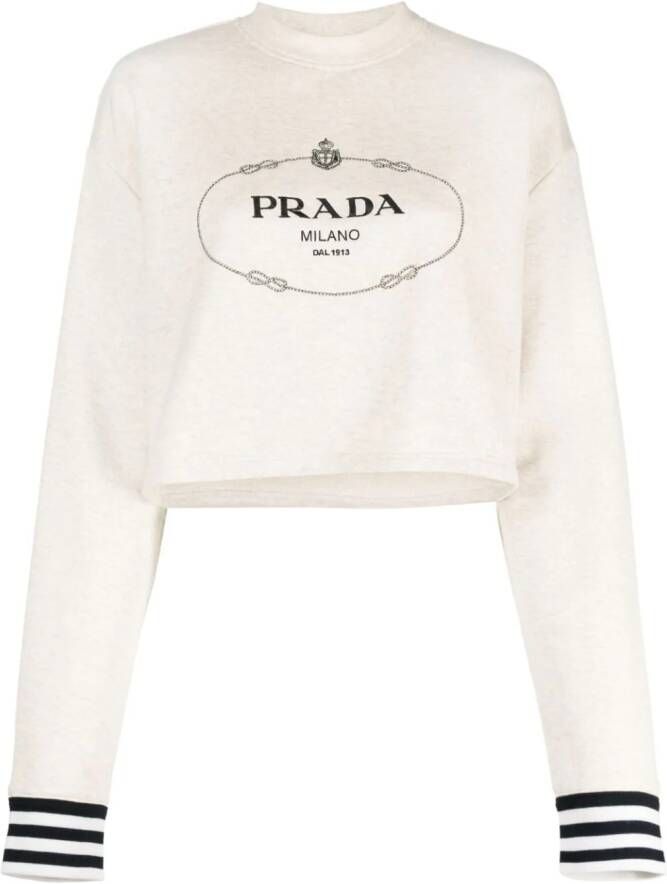 Prada logo-print cropped sweatshirt Beige