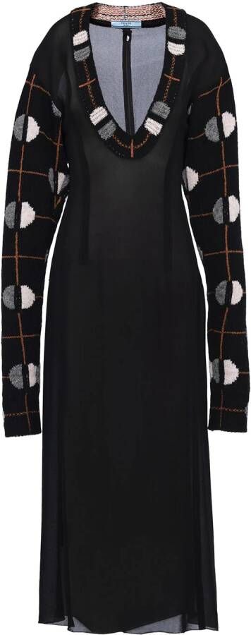 Prada Midi-jurk met bloemenprint Zwart