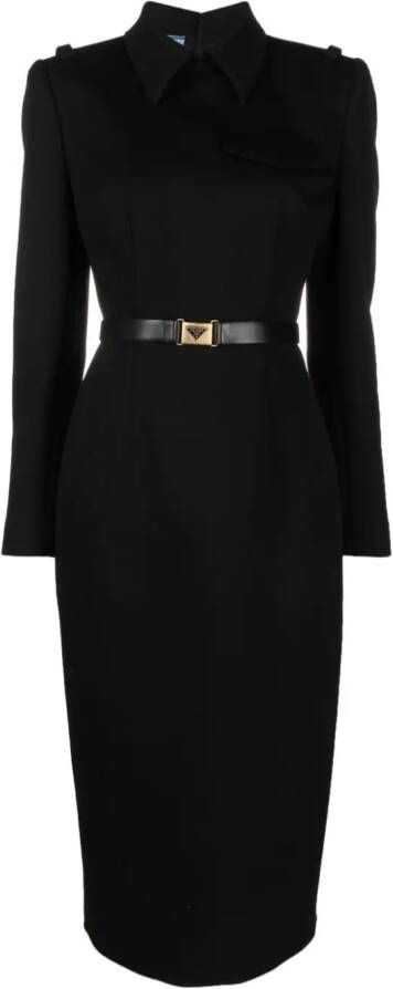 Prada Midi-jurk met ceintuur Zwart