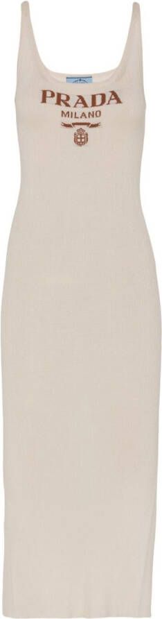 Prada Midi-jurk met logo Beige