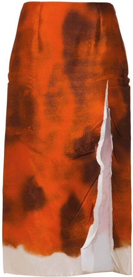 Prada Satijnen midi-rok met abstracte print Oranje