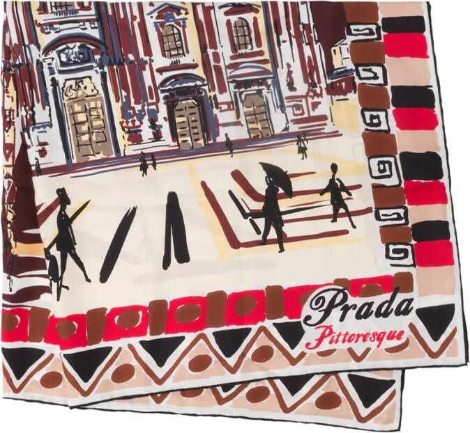 Prada Pittoresque Milan zijden foulard Rood