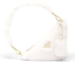 Prada mini triangle logo shearling shoulder bag Wit