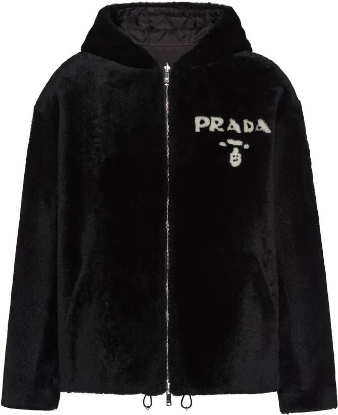 Prada Omkeerbare lammy coat Zwart