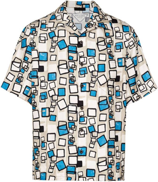 Prada Zijden twill overhemd met geometrische print Beige