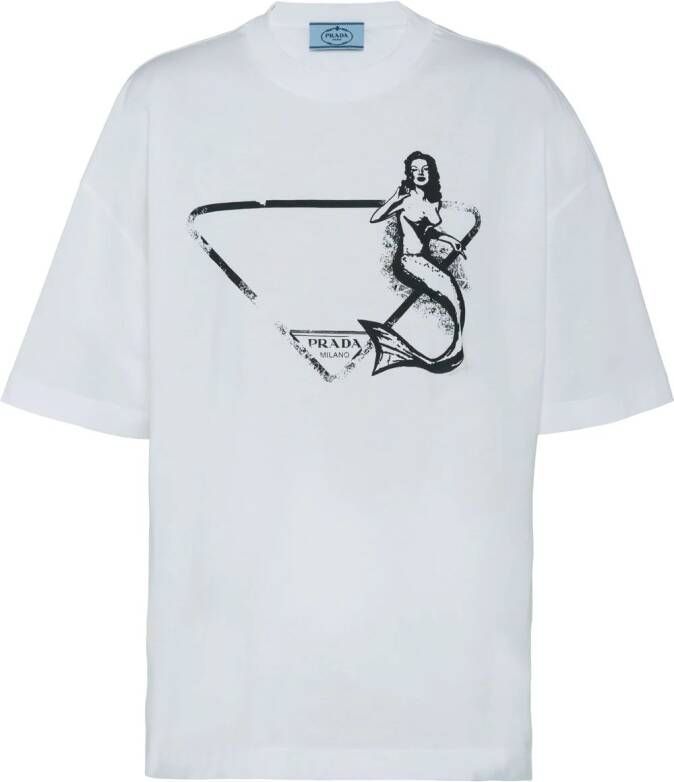 Prada Jersey T-shirt met print Wit