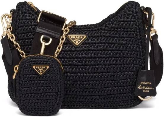 Prada Re-Edition 2005 raffia tas Zwart