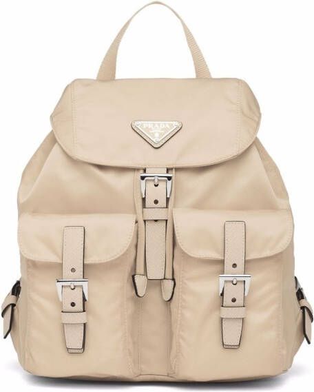 Prada Rugzak met logoplakkaat Beige