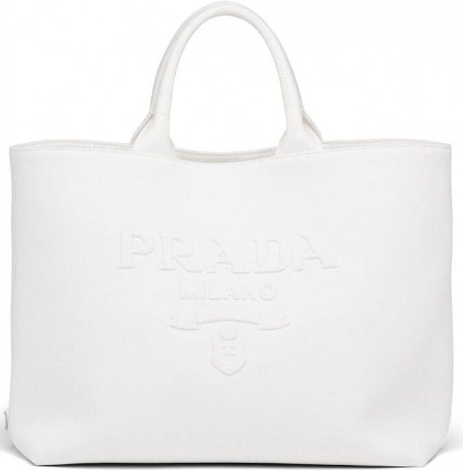 Prada Shopper met geborduurd logo Wit