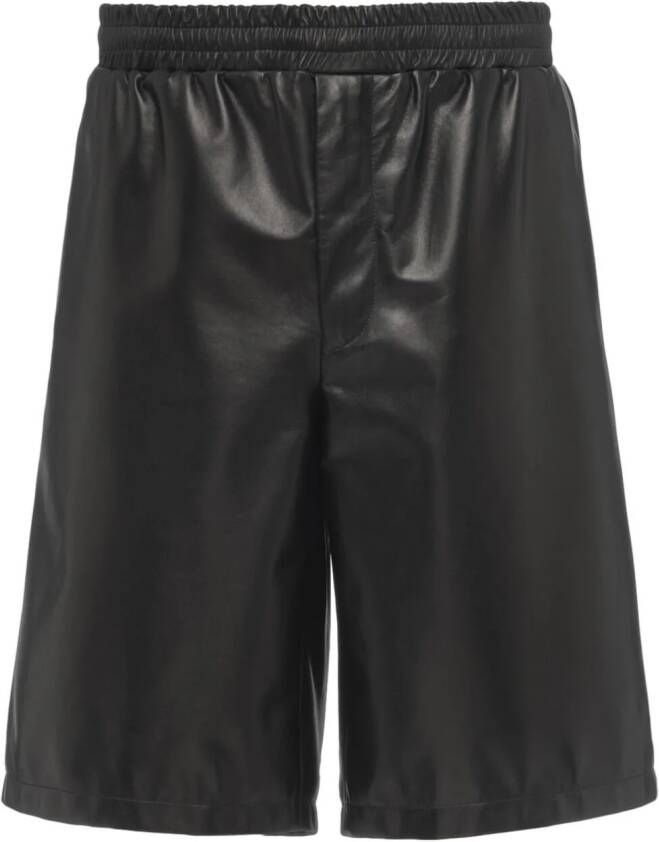 Prada Leren bermuda shorts met logo Zwart