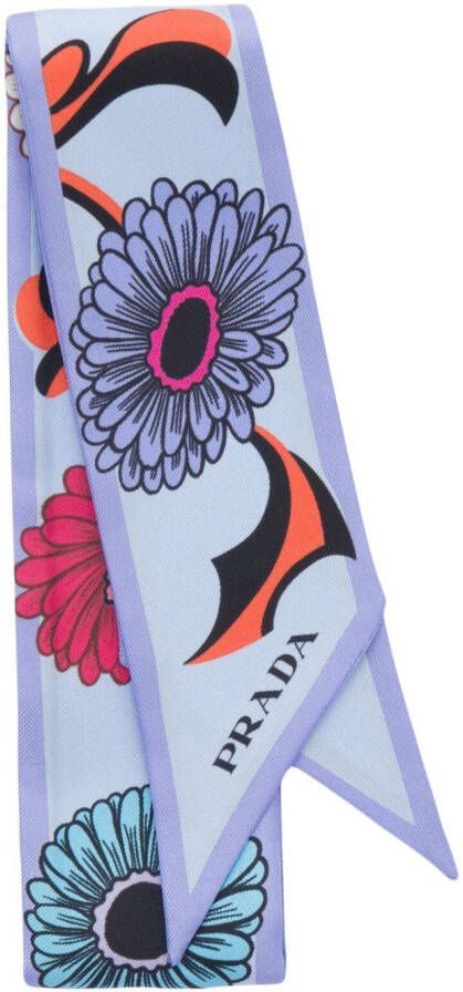 Prada Sjaal met bloemenprint Blauw