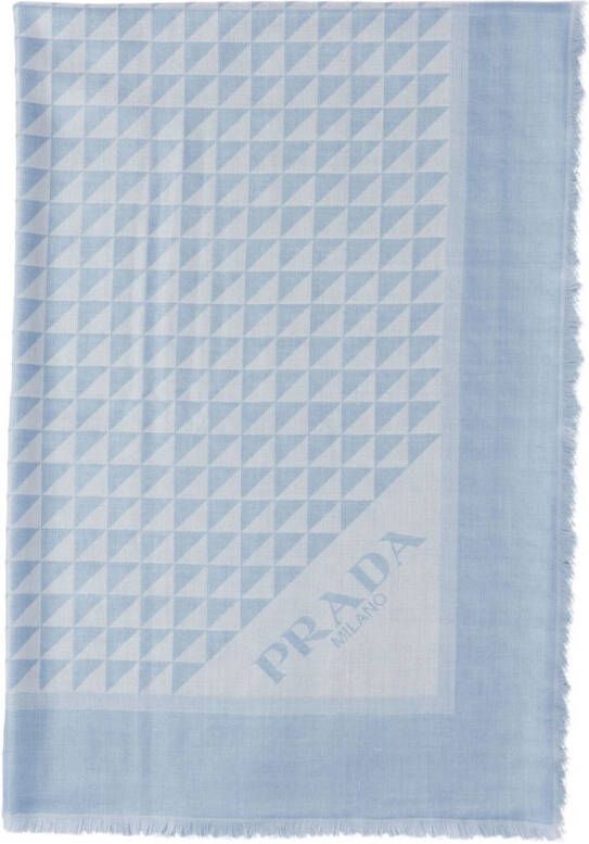 Prada Wollen-zijden sjaal met logo Blauw