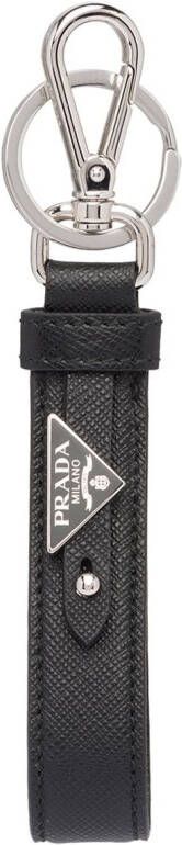 Prada Leren sleutelhanger met logo Zwart