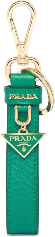 Prada Leren sleutelhanger met logo Groen